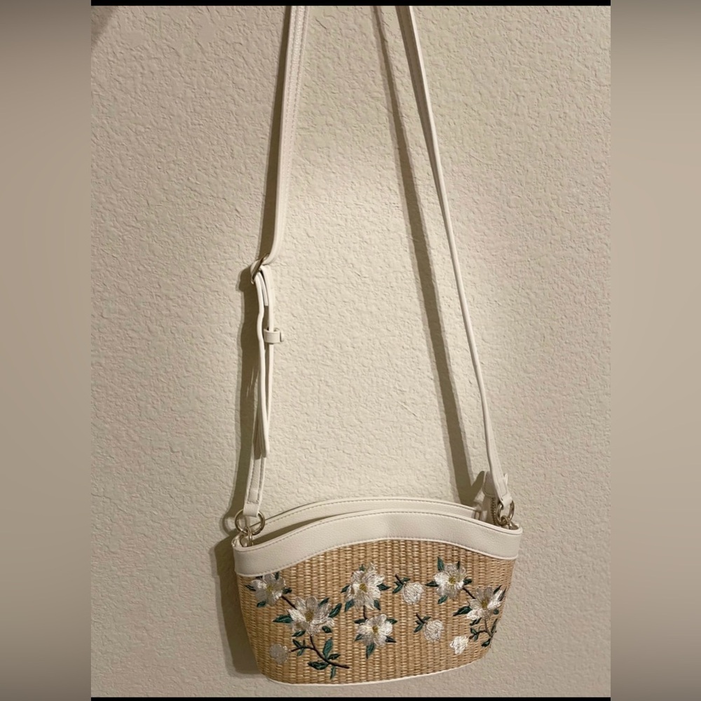 Draper James Tan and White Floral Crossbody Bag